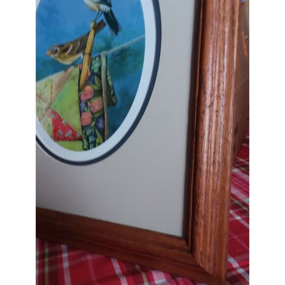 Birds on a Quilt Clothesline Print 530/2500 ARTIST PROOF Framed Signed - Picture 4 of 6